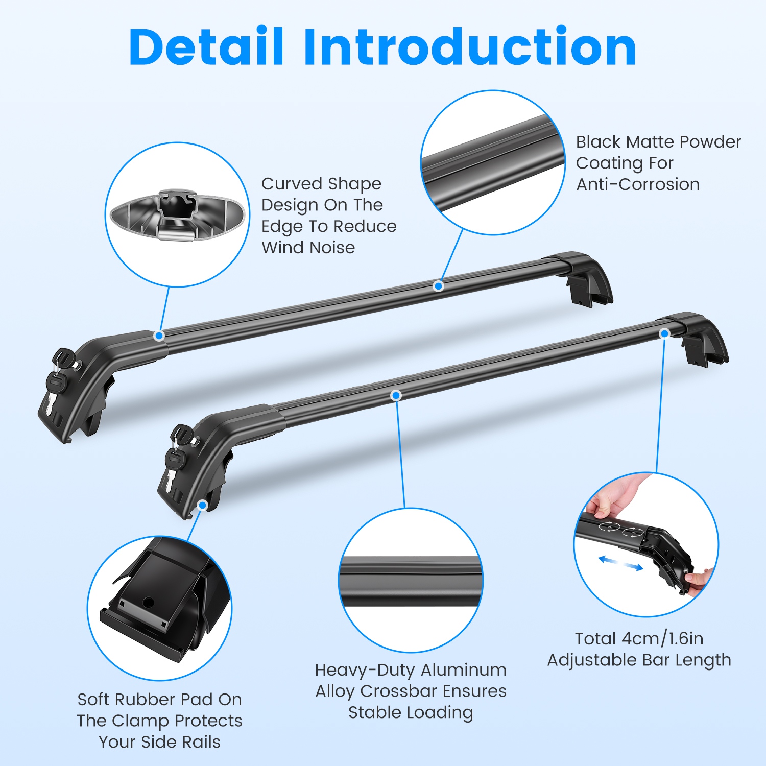 Roof Rack Cross Bars Fit For Atlas 2022-2026 With Factory Raised Side Rails Lockable Aluminum Roof Rack Crossbars With Locks Anti-Theft Cargo Carrier Bars 330lbs Max Load photo 8