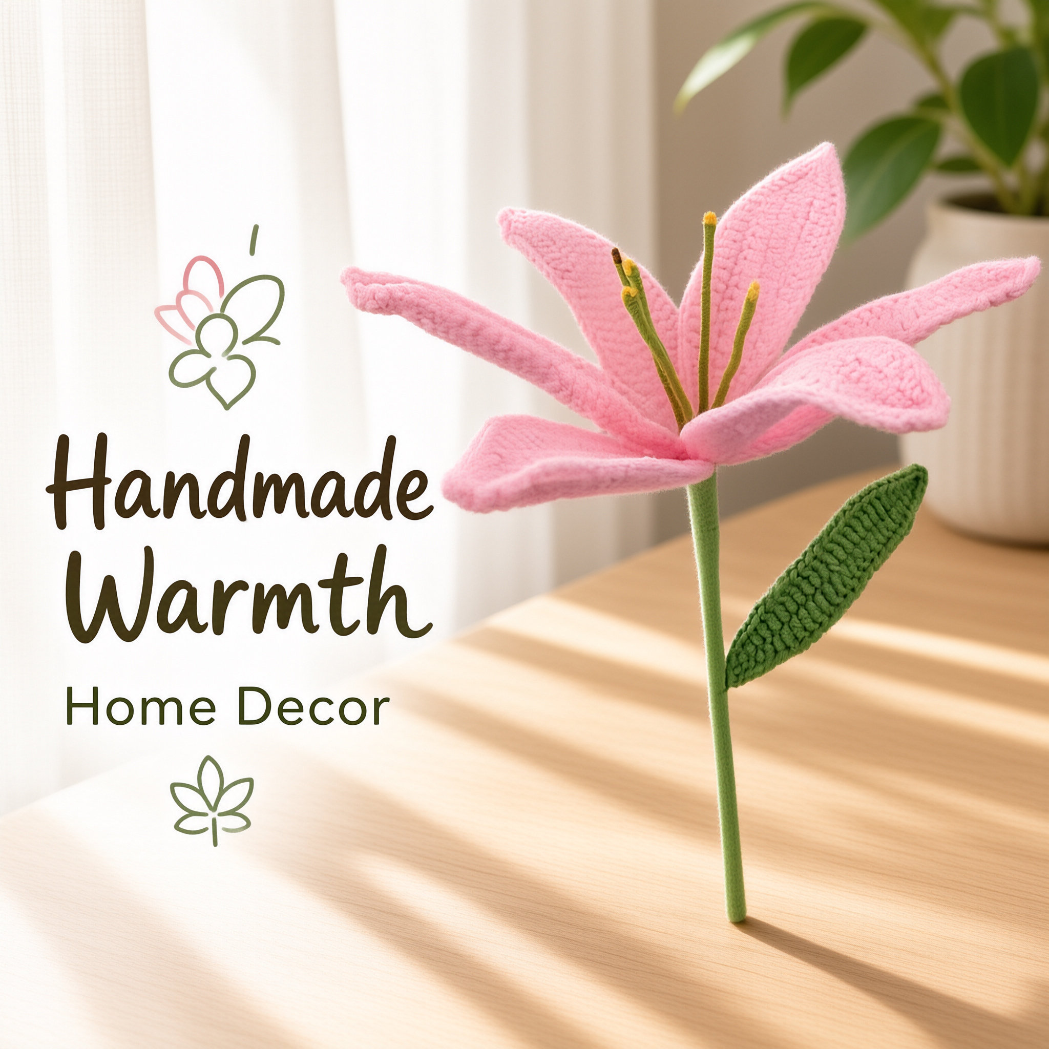 Hand Knitted Crochet Lily Flower Stem Artificial Knit Flower Bouquet For Home Decor Warm Ambience Ornament Wholesale photo 2