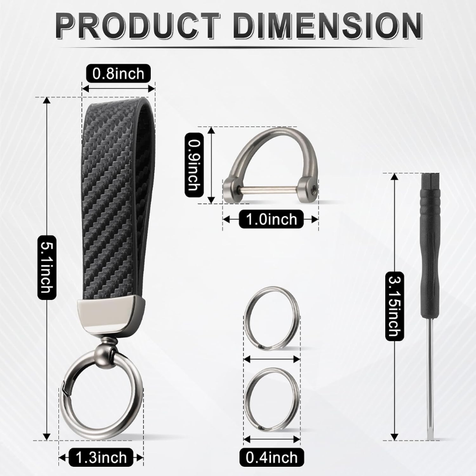 Leather Keychain, Carbon Fiber Car Key Chain With Anti-Lost D-Ring And 2 Key Ring, Keychain Wristlet, Car Accessories, Universal Keychain For Men And Women photo 5