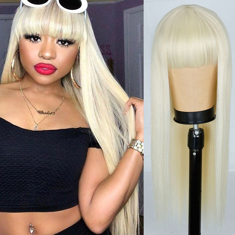Orange Wig Female Long Straight Hair Dyed Long Hair Synthetic Headgear photo 3