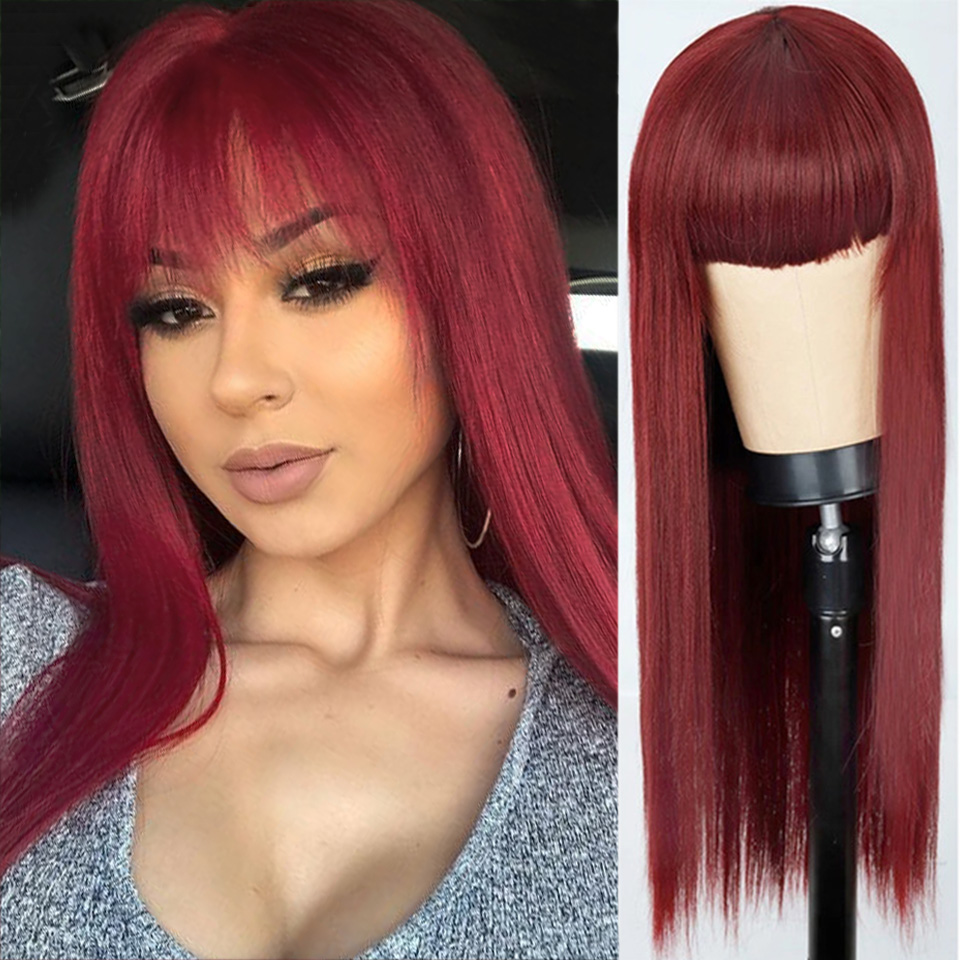 Orange Wig Female Long Straight Hair Dyed Long Hair Synthetic Headgear photo 2
