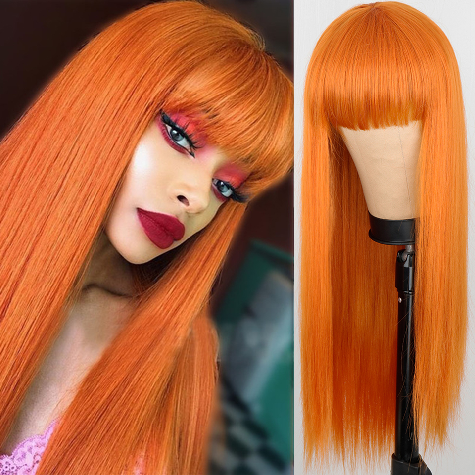 Orange Wig Female Long Straight Hair Dyed Long Hair Synthetic Headgear photo 7
