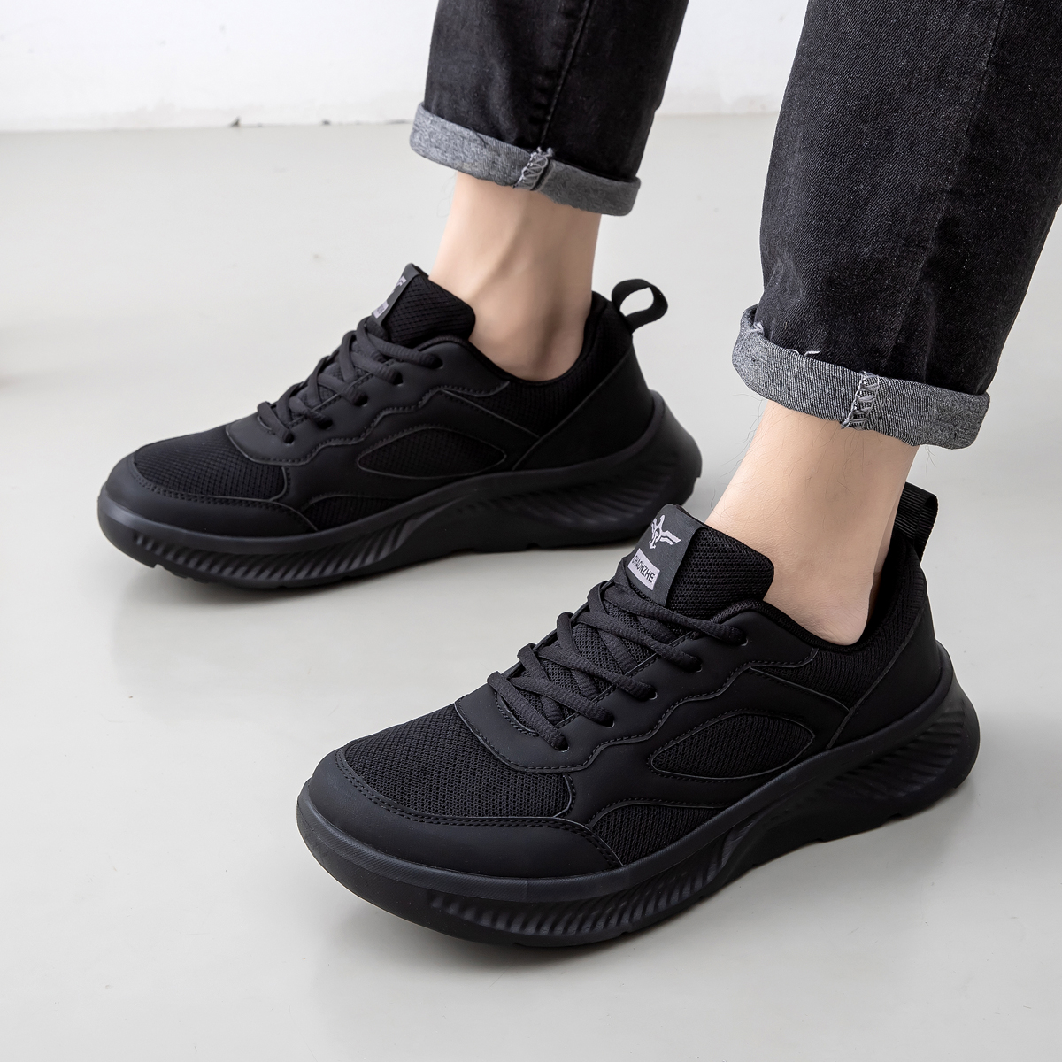 New Wide Fit Men's Sneakers, Wide Last Running Shoes For Wide Feet, Black Soft Sole Breathable Wide Toe Work Shoes For Men photo 4