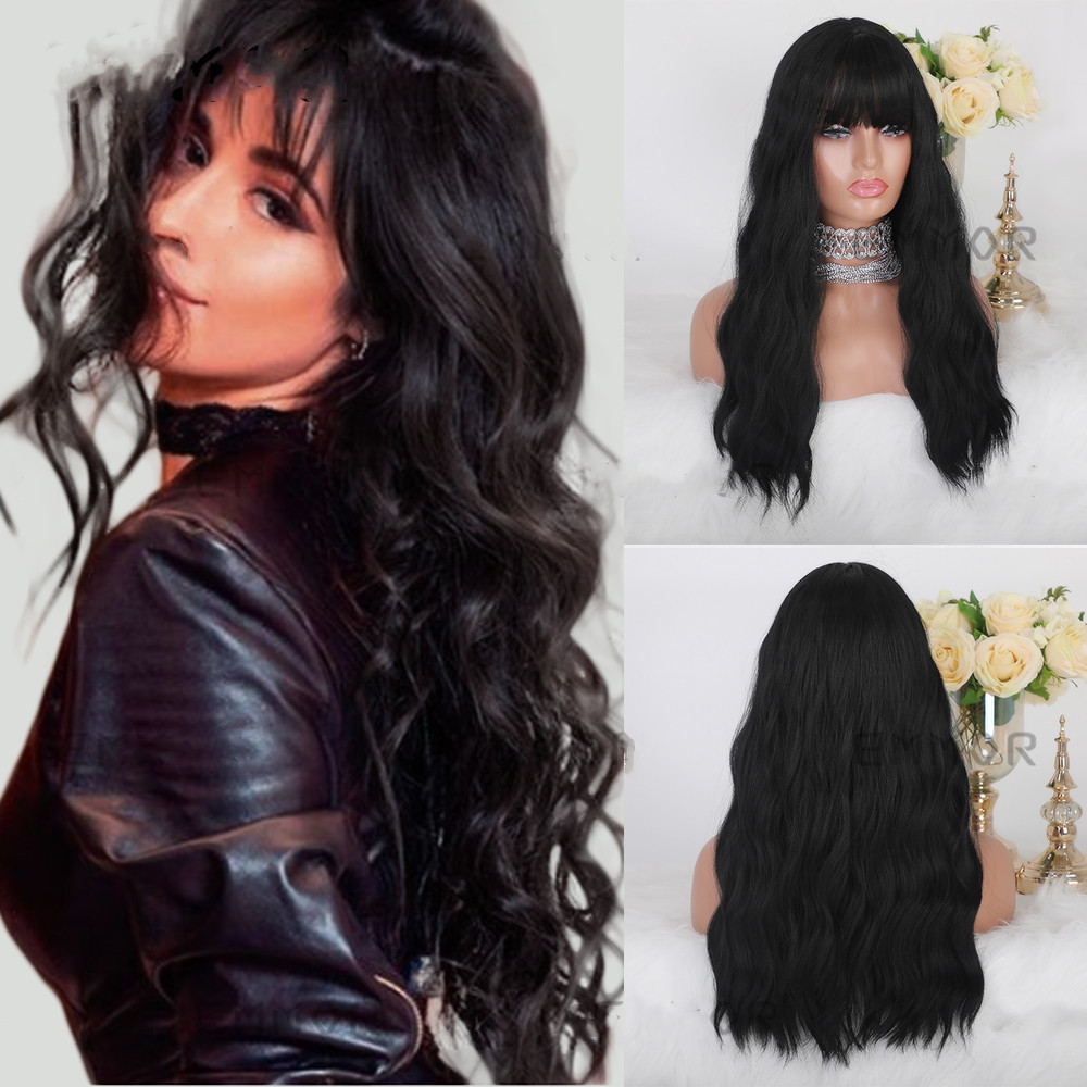 Black Brown Long Curly Hair With Bangs photo 3