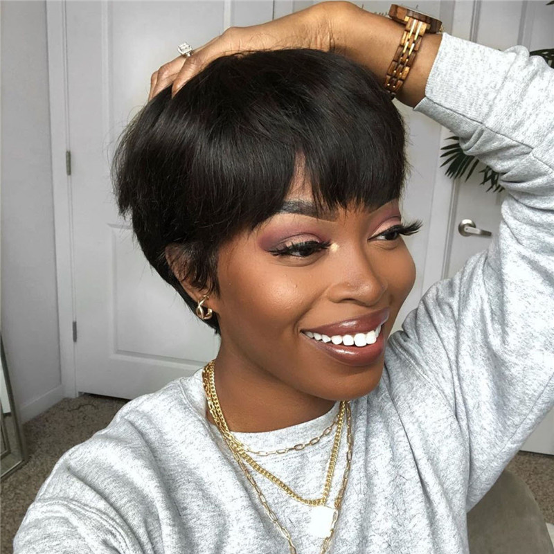 New Style Wig European And American Ladies Short Hair Natural Black Brown Chemical Fiber Hair Headgear Button Net photo 2