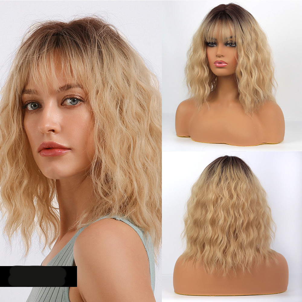 Black Gradient Gold Ladies Short Curly Hair photo 1