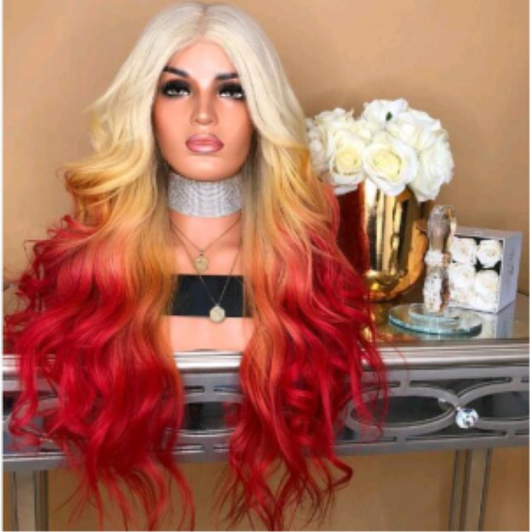 Gradient Big Red Dyed Curly Hair Big Waves photo 1