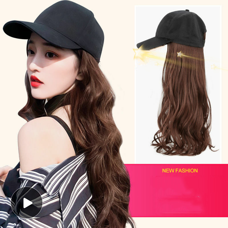 Hat Wig Ladies Long Hair One Big Wave Curly Hair Headgear Fashion Hat With Wig Net Red photo 5
