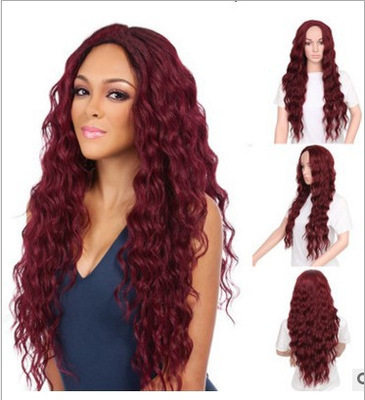 Wig Wine Red Corn Whisker Wig Black Small Curls photo 7