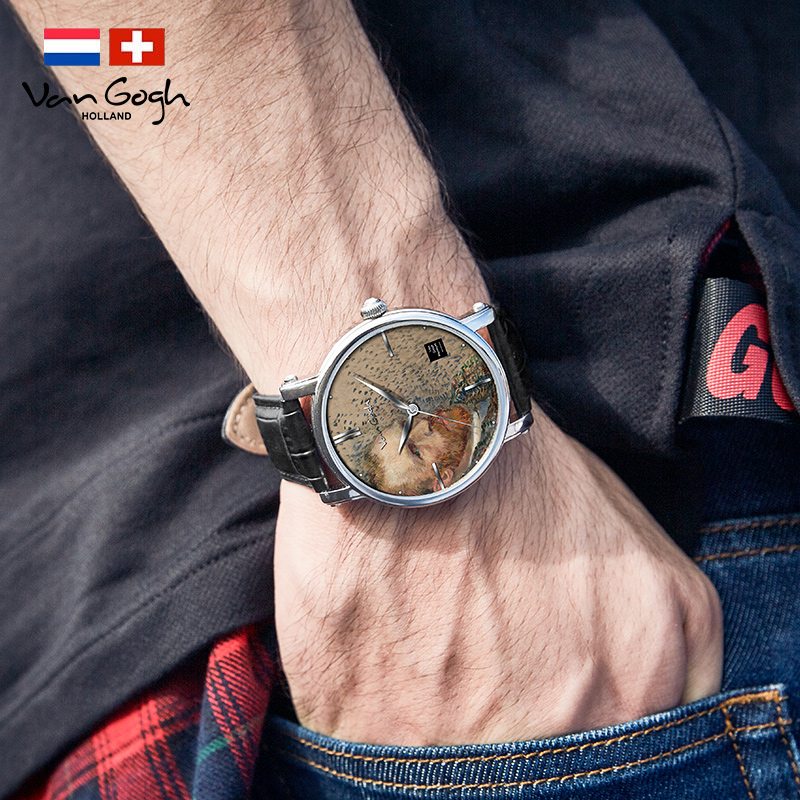 Van Gogh 3D Oil Painting Surface Steel Strap Self-portrait Quartz Wrist Men's Watch photo 2