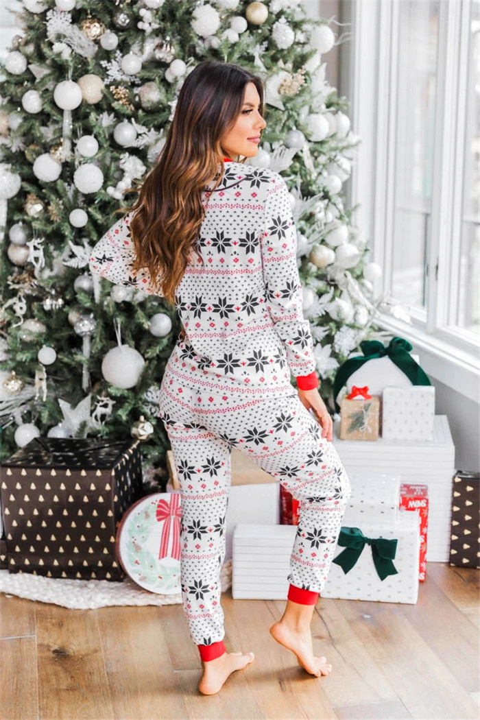 Polyester Black And White Contrast Color Christmas New Parent-Child Women's Casual Suit photo 7