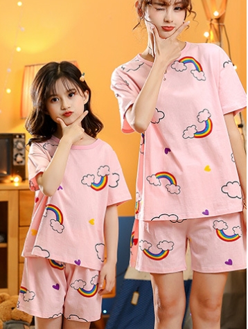 Children's Cotton Short-sleeved Home Wear Suit Parent-child Mother-daughter Home Cartoon Princess 2-piece Summer Thin Cotton photo 7