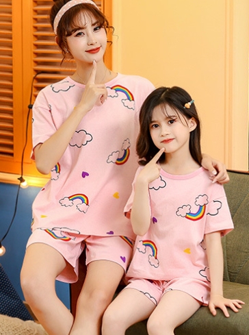 Children's Cotton Short-sleeved Home Wear Suit Parent-child Mother-daughter Home Cartoon Princess 2-piece Summer Thin Cotton photo 4