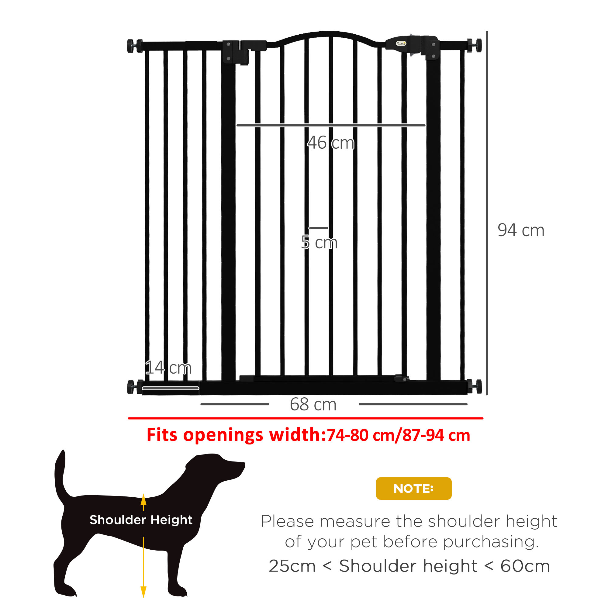 PawHut Pressure Fit Dog Stair Gate No Drilling Safety Gate Auto Close For Doorways, Hallways, 74-94cm Adjustable, 94cm Tall photo 8