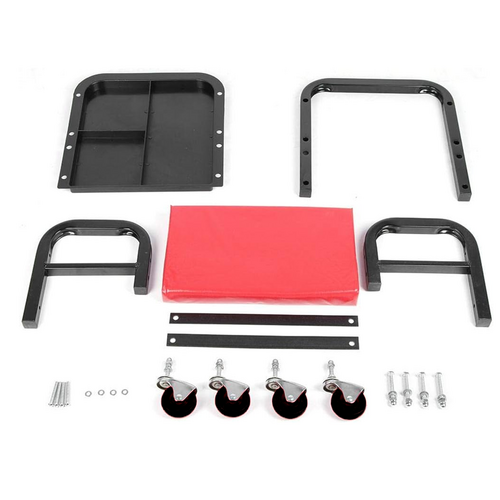 Rolling Creeper Seat, Auto Workshop Mechanic Stool With 4x Swivel Wheels & Divided Tool Tray For Garage Car Repair Red 36x35x35cm photo 2