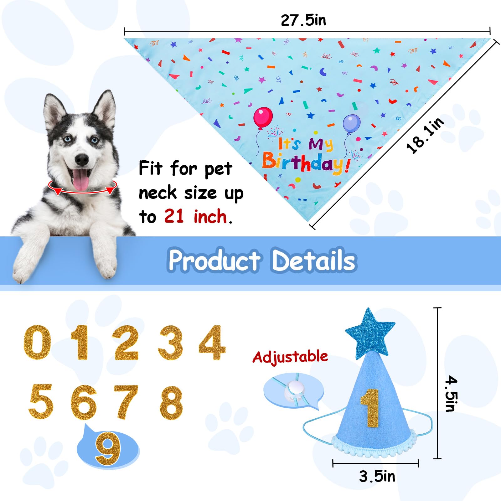 Dog Birthday Party Supplies,Dog Birthday Bandana,Dog Birthday Hat  Dog Birthday Decorations,Dog Boy Girl Birthday Party Hat With Numbers For Large Medium Small Dogs Pet,Soft,Breathable photo 7