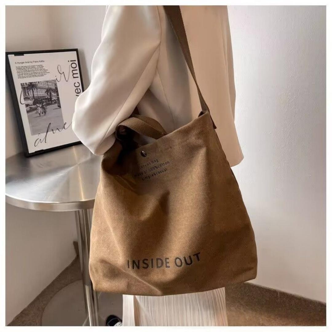 Thick Canvas Large Capacity Lightweight Tote Bag Retro Diagonal Cross Canvas Bag - Brown Out photo 5