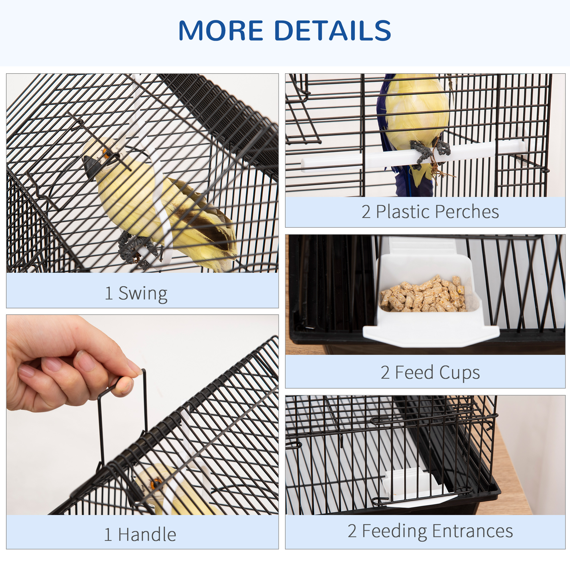 Small Bird Cage For Canaries Finches 47cm High With Swing 2 Perches Slide Out Tray 0.9cm Bar Spacing photo 3