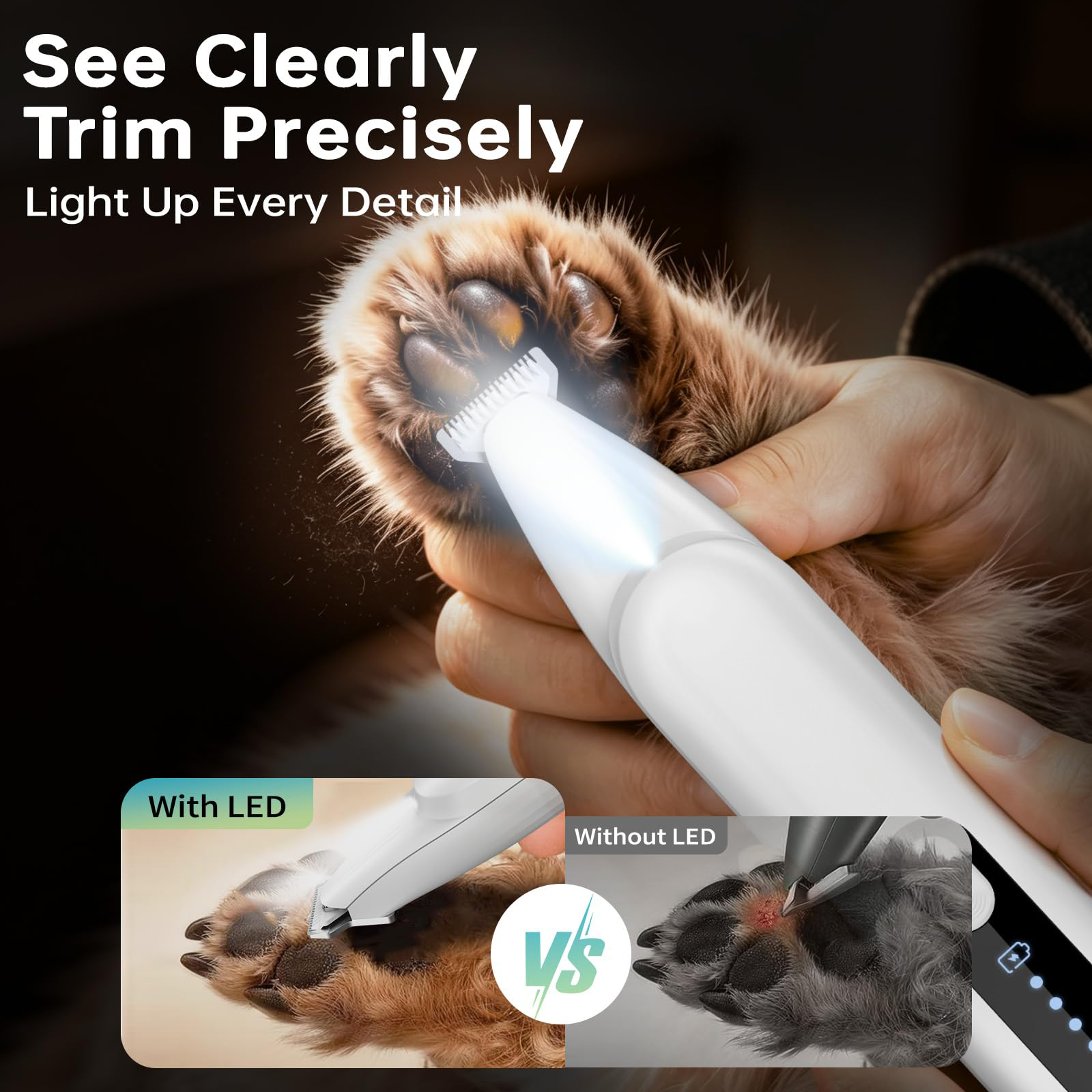 Upgrade Dog Paw Trimmer, Cordless Pet Clippers For Dogs Cats With LED Light Low Noise, Dual-Speed, IP68 Waterproof, 0.7inch Safe Blade Dog Grooming Clippers For Paws, Ears, Face, Rump, USB-C Rechagebl photo 7