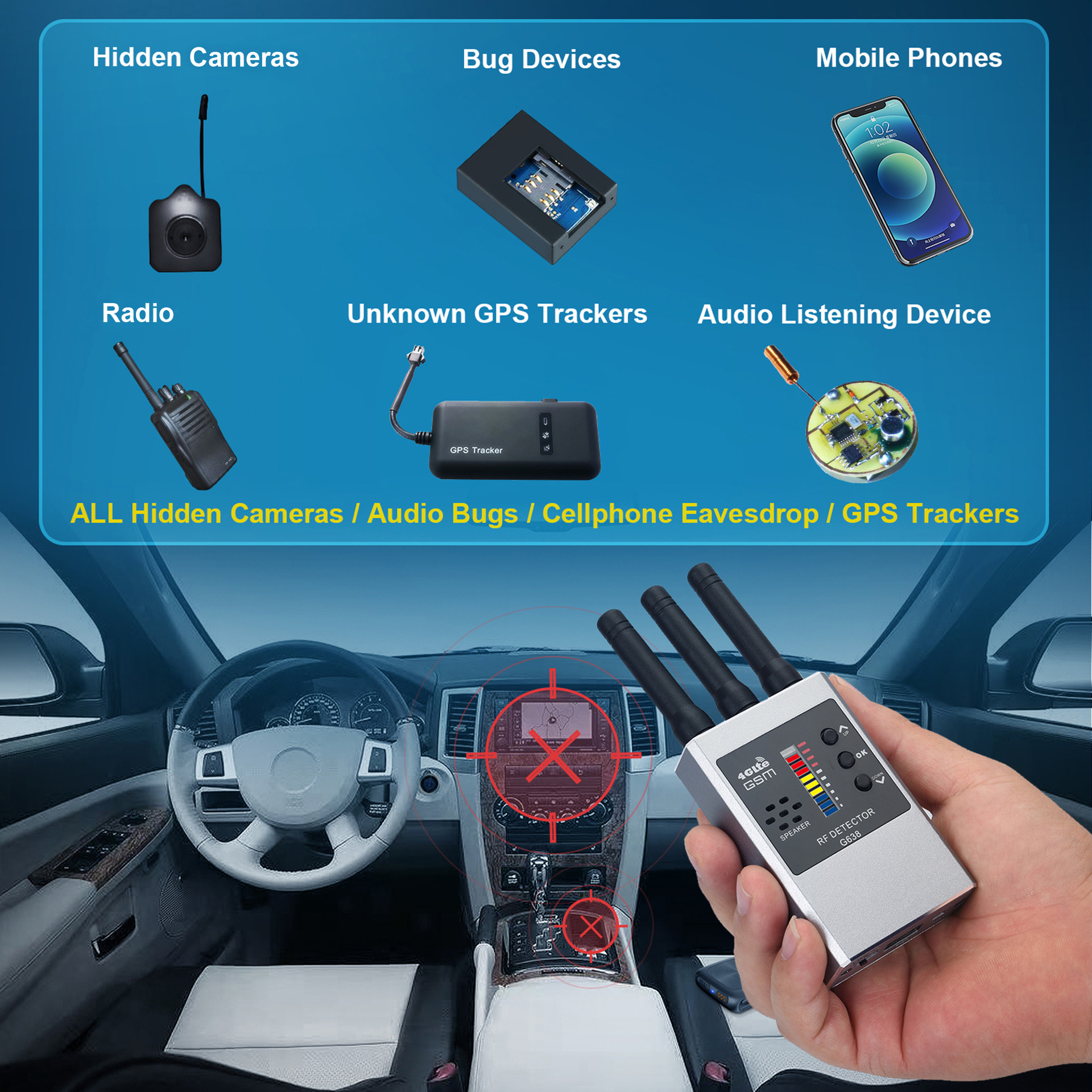 RF Bug Detector Hidden Camera Finder Anti-Spy Listen Swe photo 6