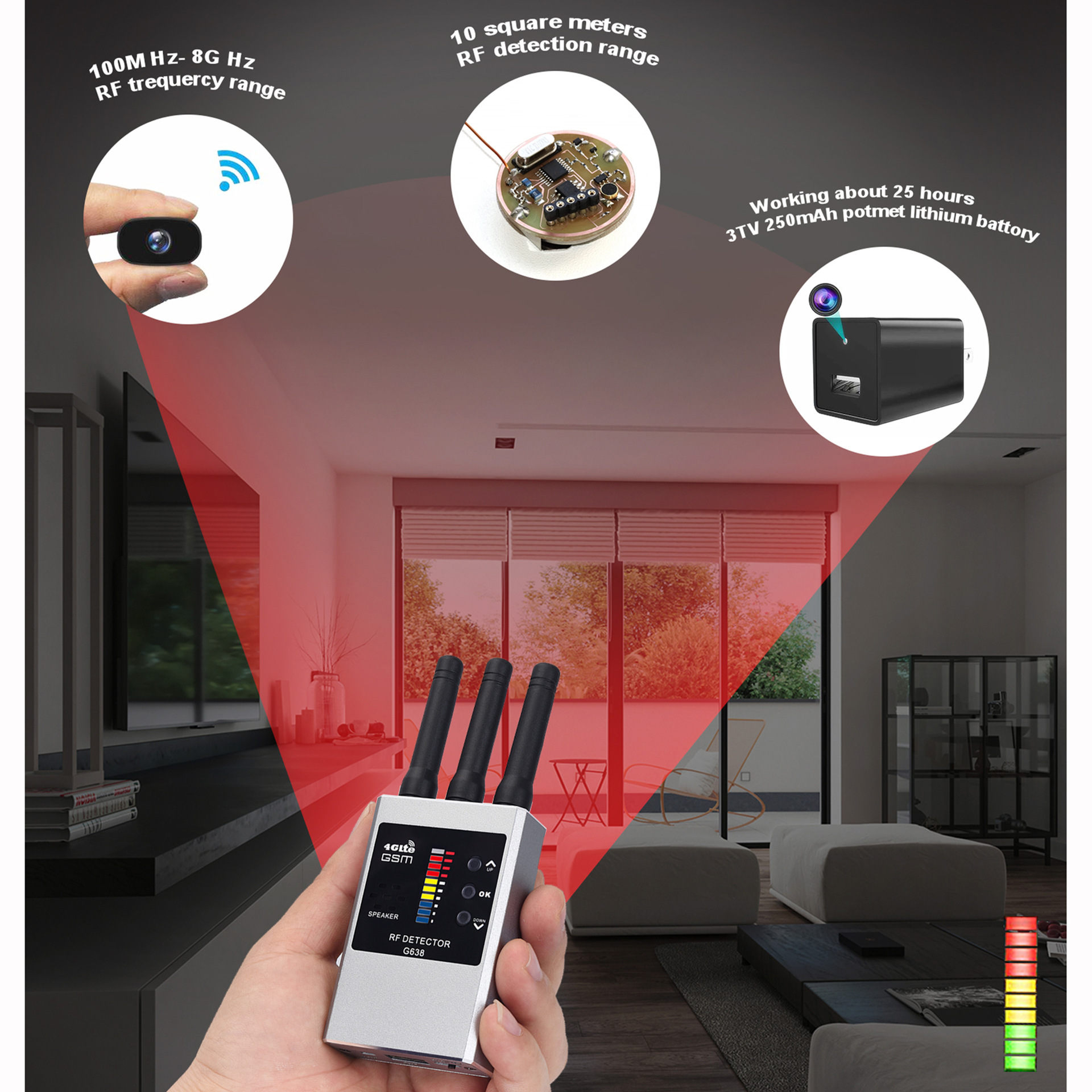 RF Bug Detector Hidden Camera Finder Anti-Spy Listen Swe photo 3
