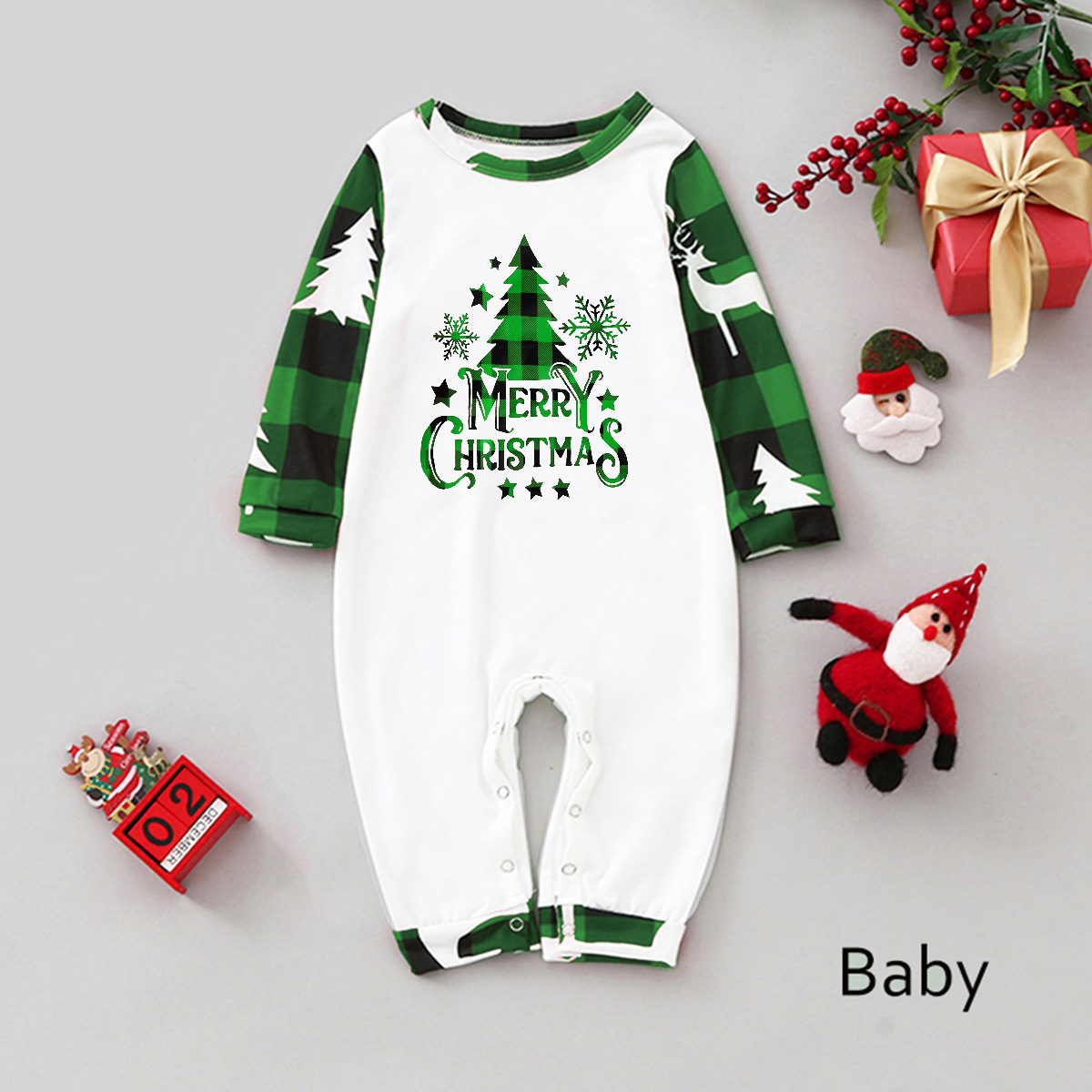 Parent-child Leisure Wear Set Plaid Stitching Printing Christmas photo 5