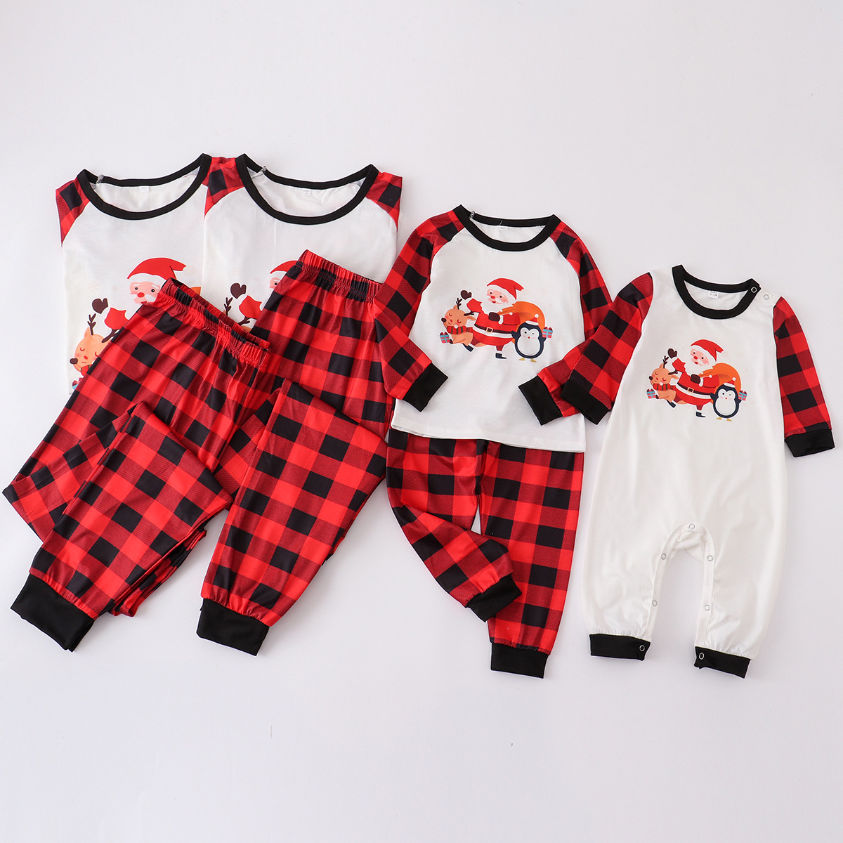 European And American Parent-child Suit Cartoon Santa Claus Printed Plaid Pants Homewear photo 8