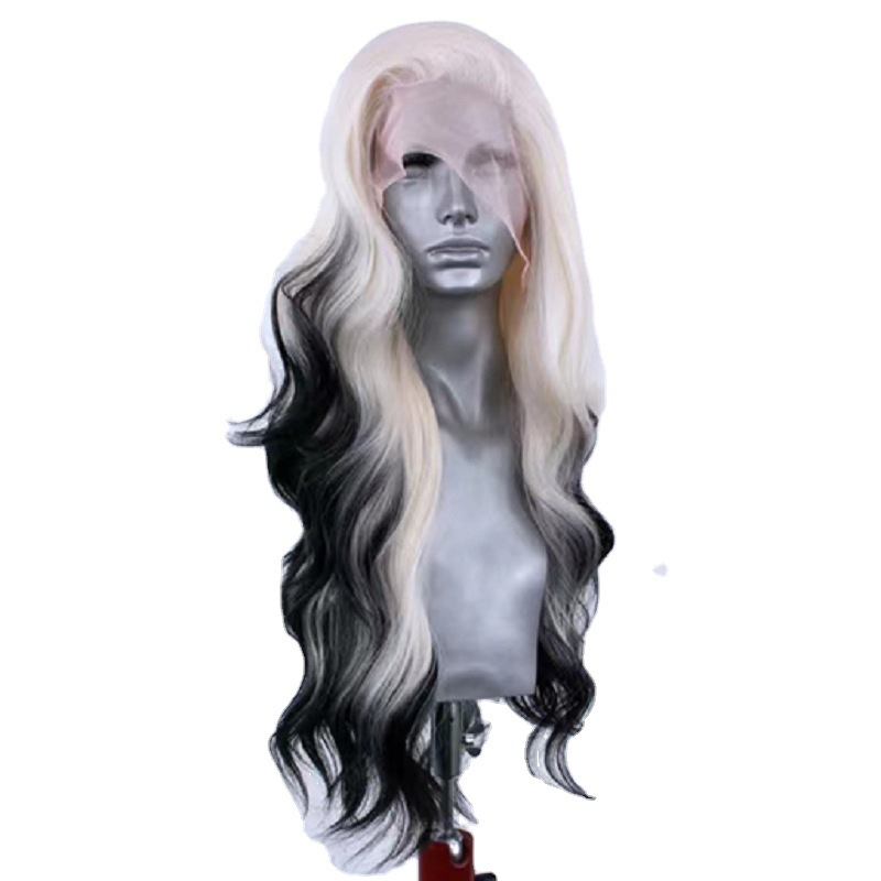 Light Gold Black Gradient Synthetic High Temperature Silk Role-playing Hair photo 2