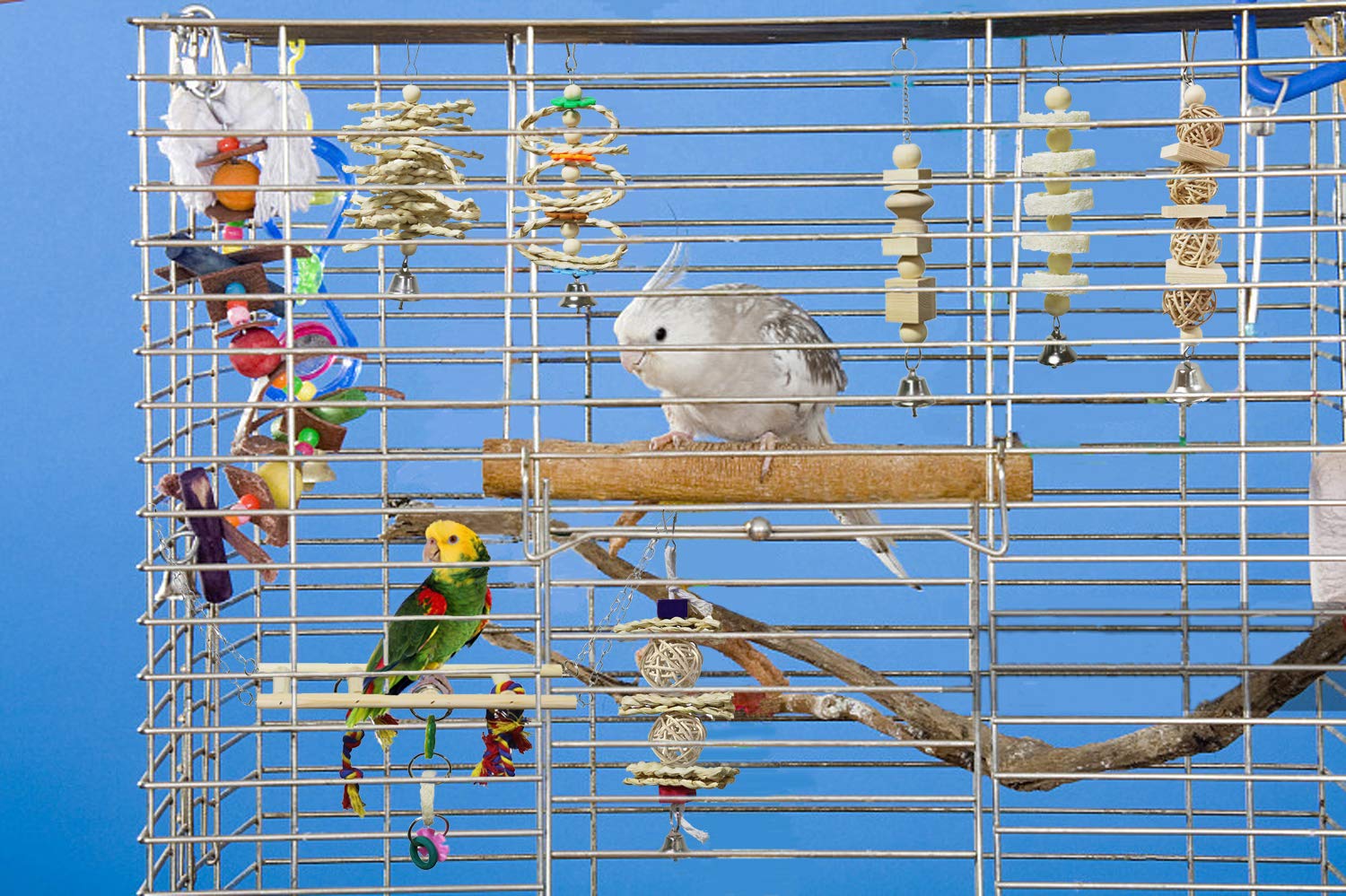 7 Pack Bird & Parrot Toys, Bird Cage Toys For Conures, Wood Chew Set Natural Wood, Bird Toys & Conure Toys, Climbing & Hanging Play, Hammock Rest, Corn Leaves & Luffa, Parakeets & Cockatiels photo 5