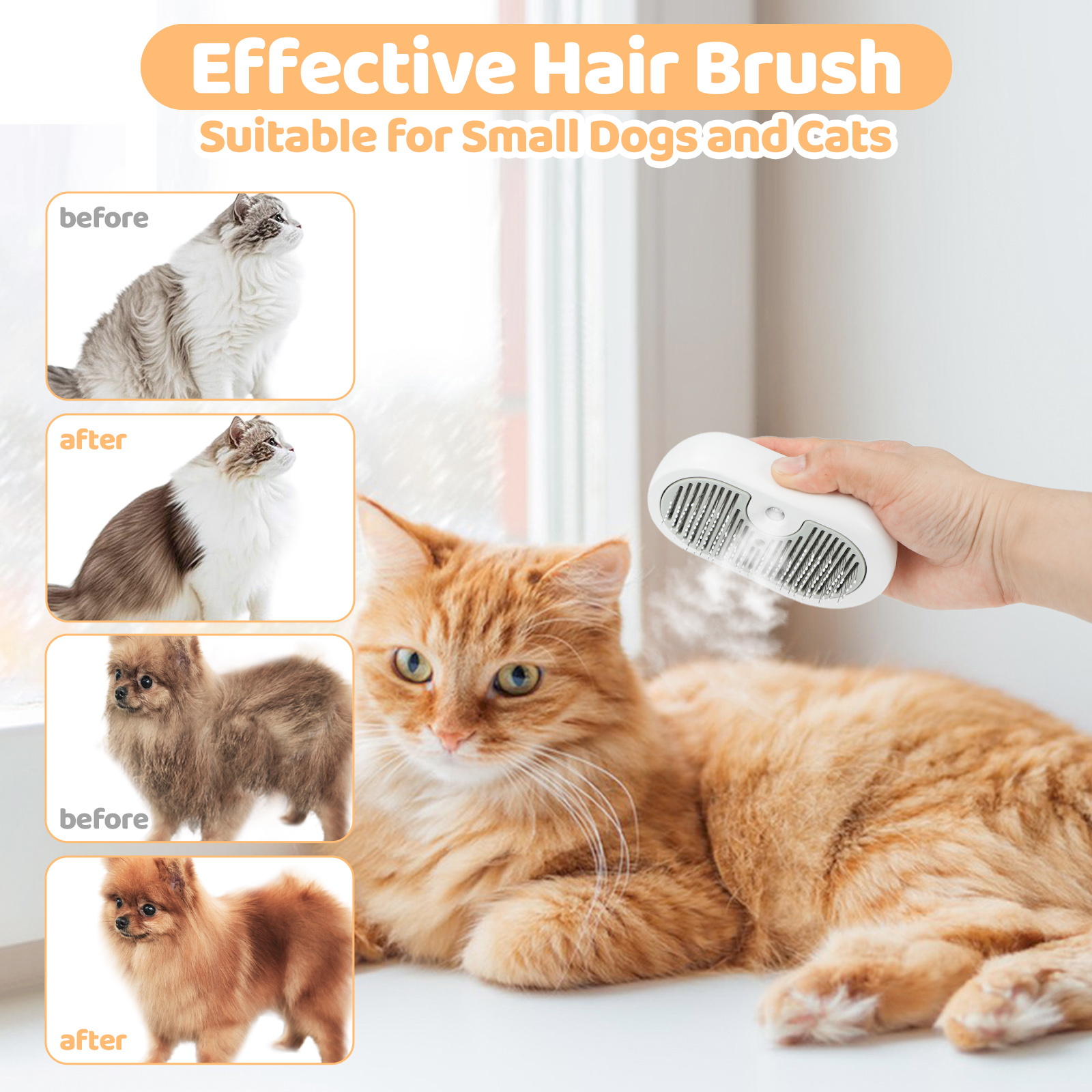 Cat Steam Brush For Grooming - Cat Brush For Short & Long Haired, Self Cleaning Pet Shedding Grooming, Pet Steamy Comb For Removing Loose Fur And Dirt photo 6