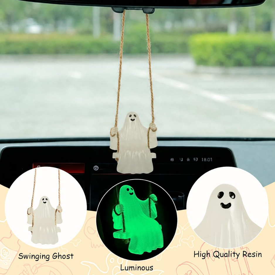 Swinging Ghost Car Rearview Mirror Hanging Ornament, Luminous Pendant For Car Interior Decor photo 3