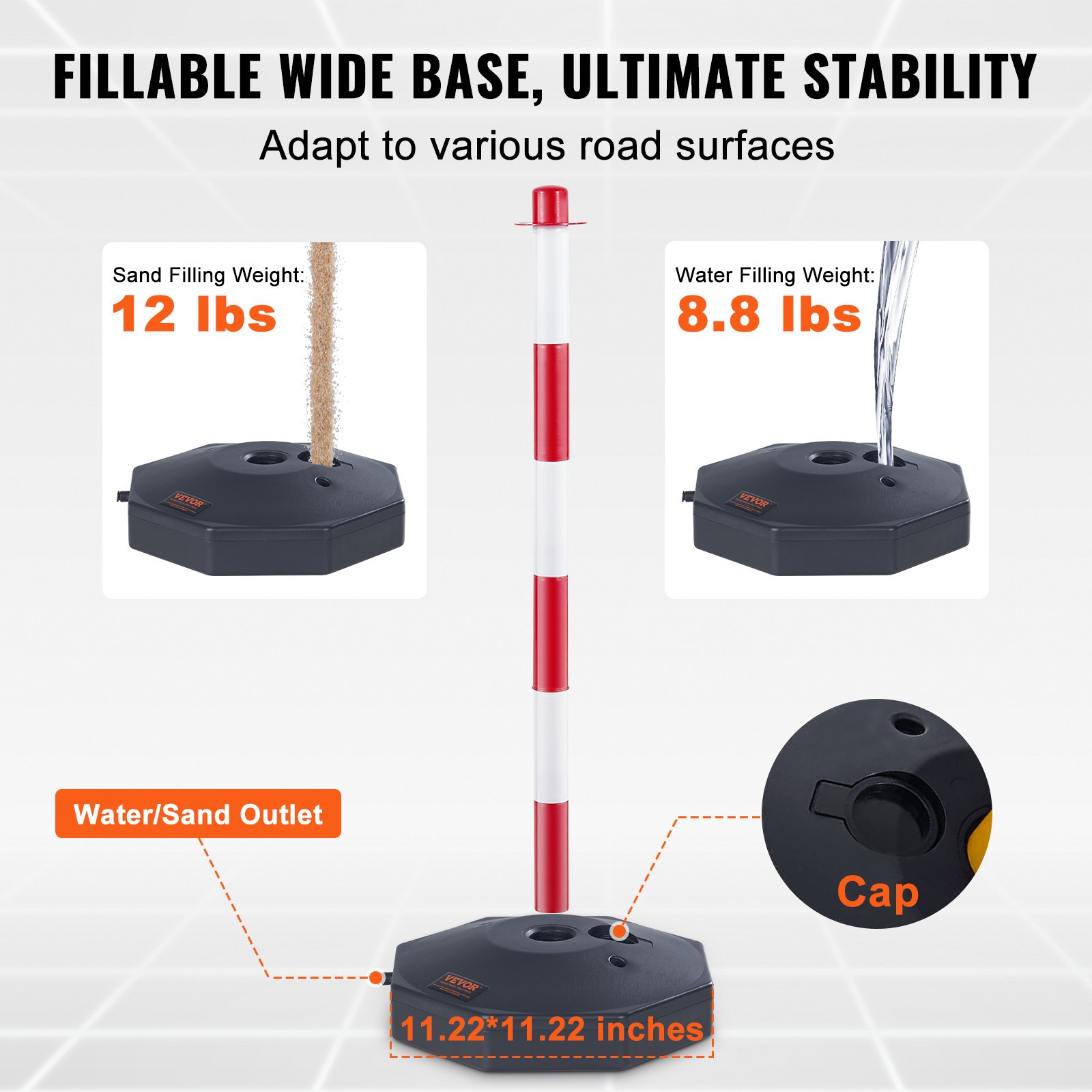 Adjustable Traffic Delineator Post Cones, 4 Pack, Traffic Safety Delineator Barrier With Fillable Base 2.44 M Chain, For Traffic Control Warning Parking Lot Construction Caution Roads, Red & White photo 7