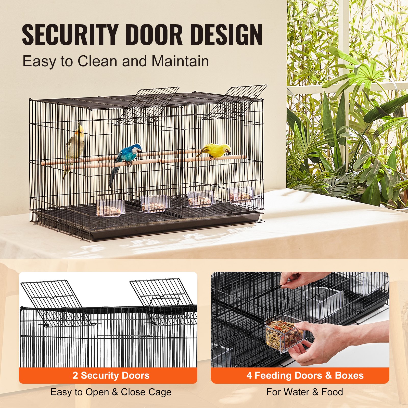 Bird Cage, 18 In, Small Parakeet Cage With Divider, Sturdy Metal Bird Flight Cage, Travel Birdcage With 5 Perches & 4 Feeding Cups, Parrot Cage For Canaries Lovebirds Cockatiels Budgie, Black photo 3