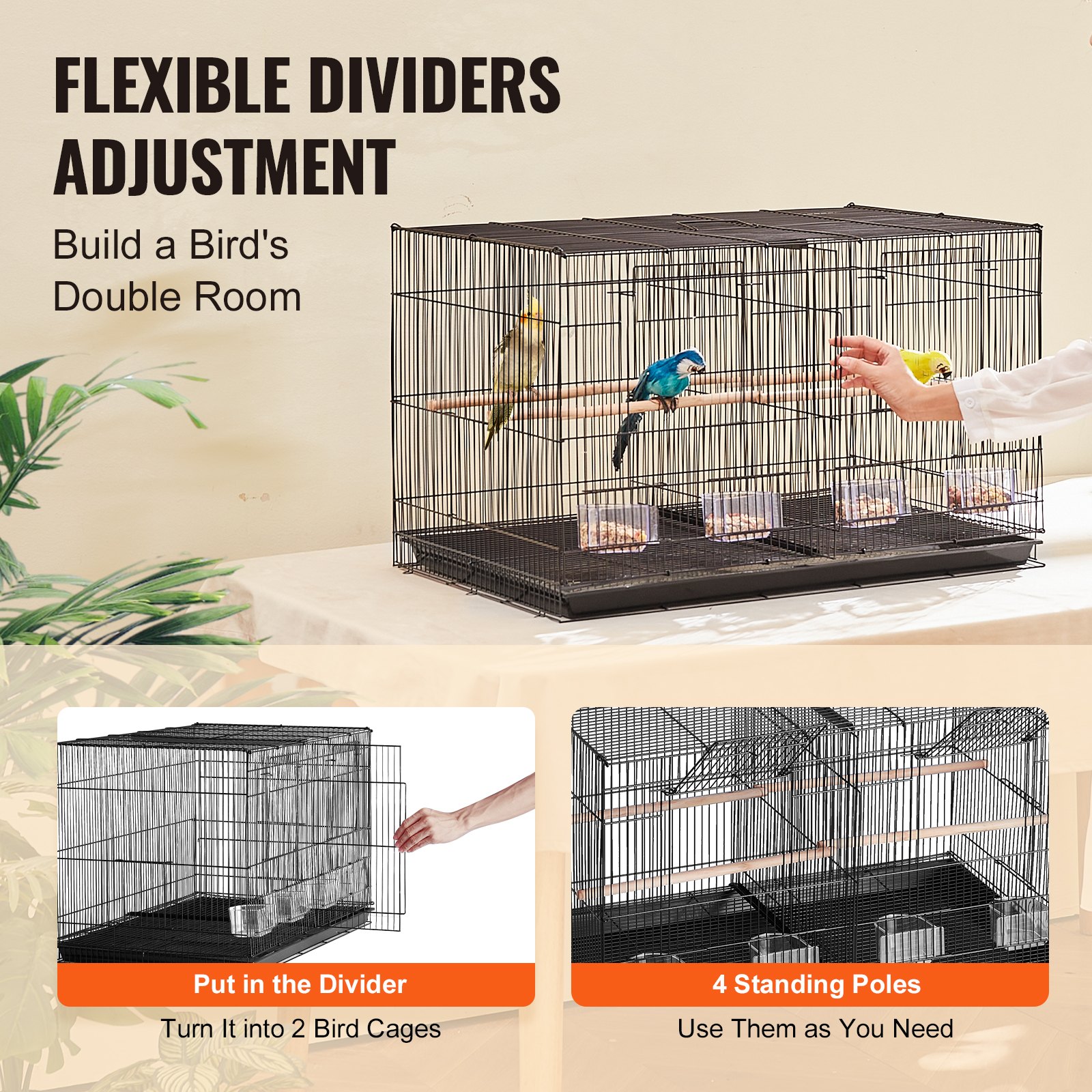 Bird Cage, 18 In, Small Parakeet Cage With Divider, Sturdy Metal Bird Flight Cage, Travel Birdcage With 5 Perches & 4 Feeding Cups, Parrot Cage For Canaries Lovebirds Cockatiels Budgie, Black photo 6