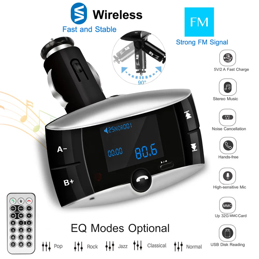 Car Wireless FM Transmitter USB Charger Hands-free Call MP3 Player SD Card Reading Aux-in LED Display photo 6