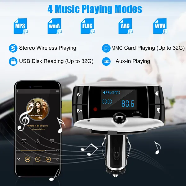 Car Wireless FM Transmitter USB Charger Hands-free Call MP3 Player SD Card Reading Aux-in LED Display photo 3