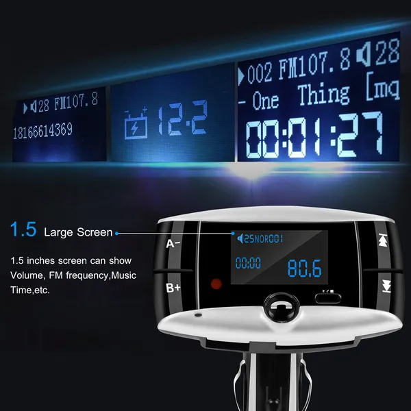 Car Wireless FM Transmitter USB Charger Hands-free Call MP3 Player SD Card Reading Aux-in LED Display photo 5