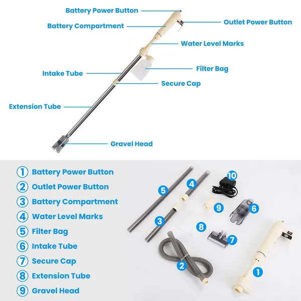 Multifunctional Electric Aquarium Gravel Cleaner Kit Length Adjustable Automatic Fish Tank Vacuum Cleaner photo 3