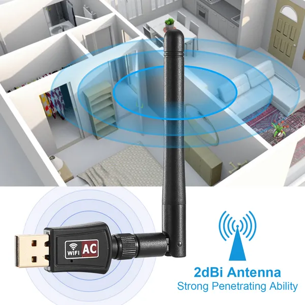 USB WiFi Adapter AC600Mbps 5G/2.4G Dual Band 802.11ac Wireless Network Adapter W/ 2dBi External Antennas For PC Desktop Laptop photo 4