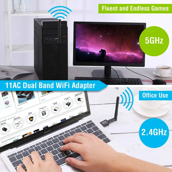 USB WiFi Adapter AC600Mbps 5G/2.4G Dual Band 802.11ac Wireless Network Adapter W/ 2dBi External Antennas For PC Desktop Laptop photo 5