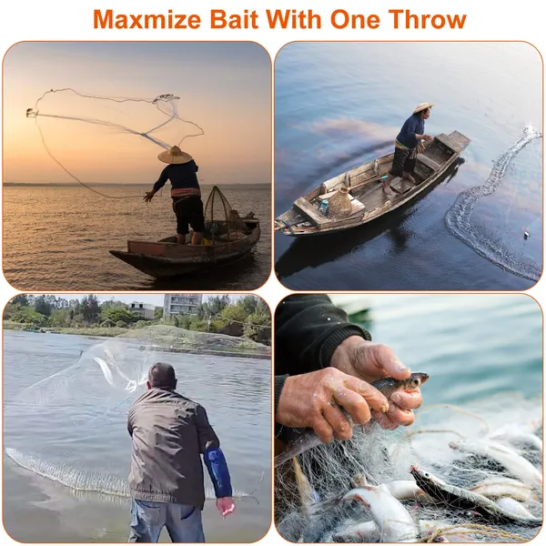Fishing Cast Net Bait Trap Easy Throw Heavy Duty Hand Cast Net With Chain Sinker Bottom Spread photo 3