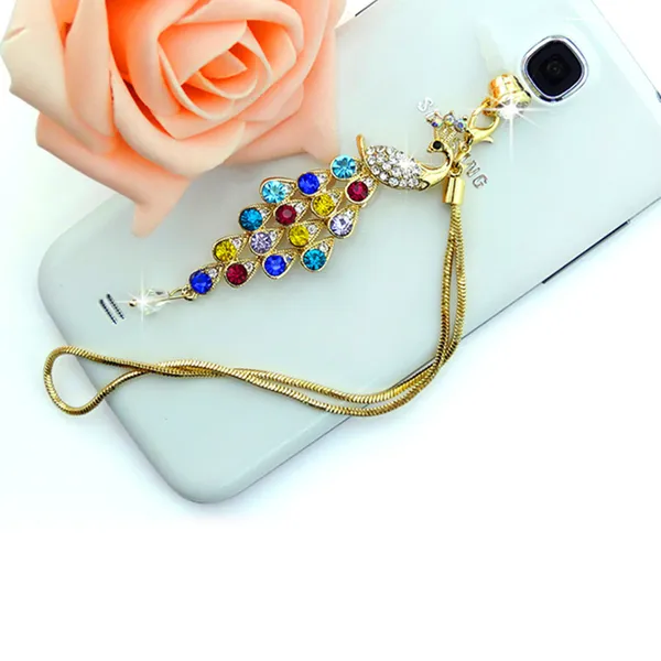 Colorful Crystal Diamond Peacock Dust Cap Pendant For Cell Phone 3.5mm Jack photo 5