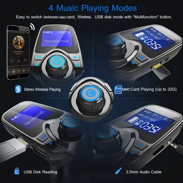 Car Wireless FM Transmitter MP3 Player Hand-Free Call USB Charger AUX Input photo 2