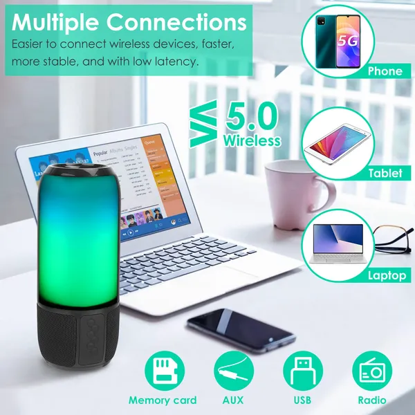 Wireless Portable Speaker Loud Stereo Speaker With Color Changing Light Radio Party TWS Speaker For Home Outdoor Travelling photo 4