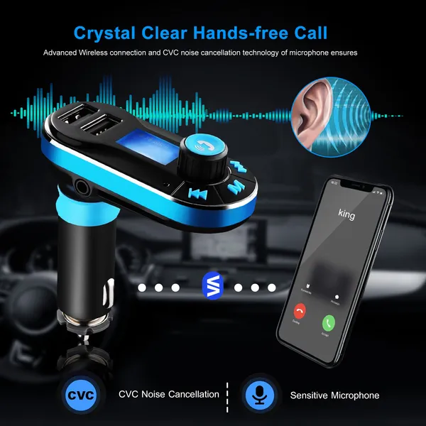 Car Wireless FM Transmitter Dual USB Charger Hands-free Call MP3 Player Aux-in LED Display Remote Controller photo 2
