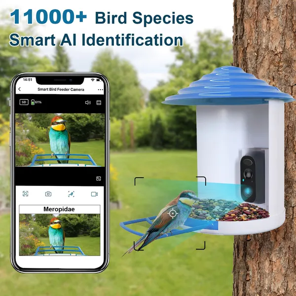 Smart Bird Feeder With Solar Powered Camera 1080P HD AI Identify PIR Motion Auto Capture Video Cloud Card Storage WiFi Connection App Control IP65 Waterproof photo 4