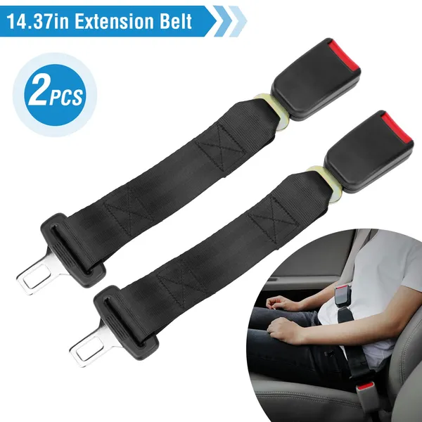 2Pcs Car Seat Belt Extender 14.37in Buckle Tongue Webbing Extension Safety Belt photo 1