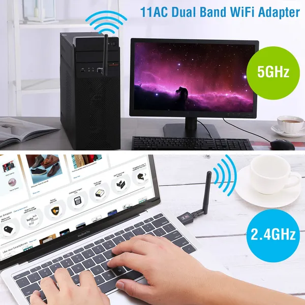 USB WiFi Adapter AC600Mbps 5G/2.4G Dual Band 802.11ac Wireless Network Adapter W/ 2dBi External Antennas For PC Desktop Laptop photo 2