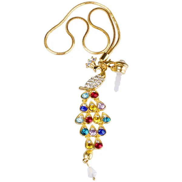Colorful Crystal Diamond Peacock Dust Cap Pendant For Cell Phone 3.5mm Jack photo 1
