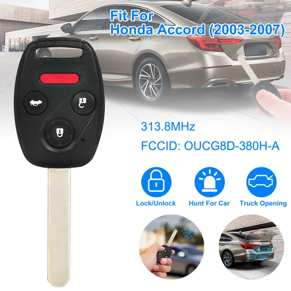 Fit For Honda Accord 2003-2007 Remote Keyless Entry Shell Button Car Key Fob Uncut Key Cover Case OUCG8D-380H-A FCCID 313.8MHz Frequency photo 1